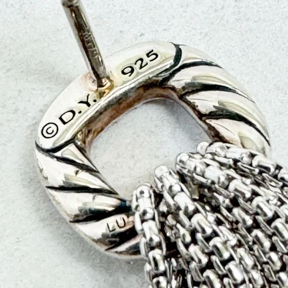 David Yurman Diamond Cushion Dangle Drop Box Chains Tassel Earrings .925/14K - Picture 6 of 8